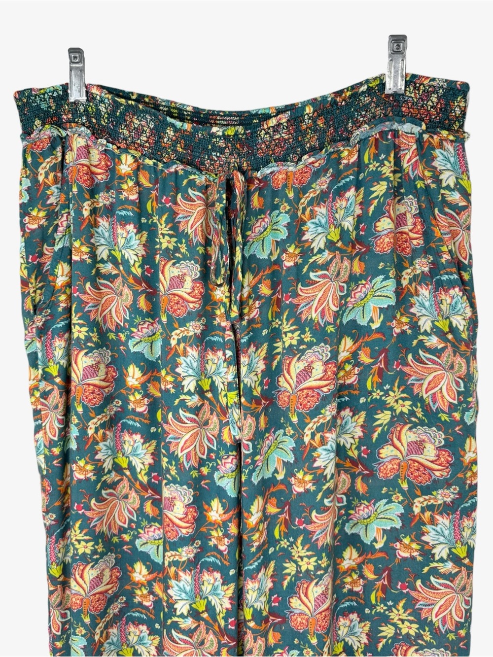 Sundance Teal Floral Cinched Ankle Harem Riya Pull On Pants L Boho Baggy Madora - Picture 3 of 8